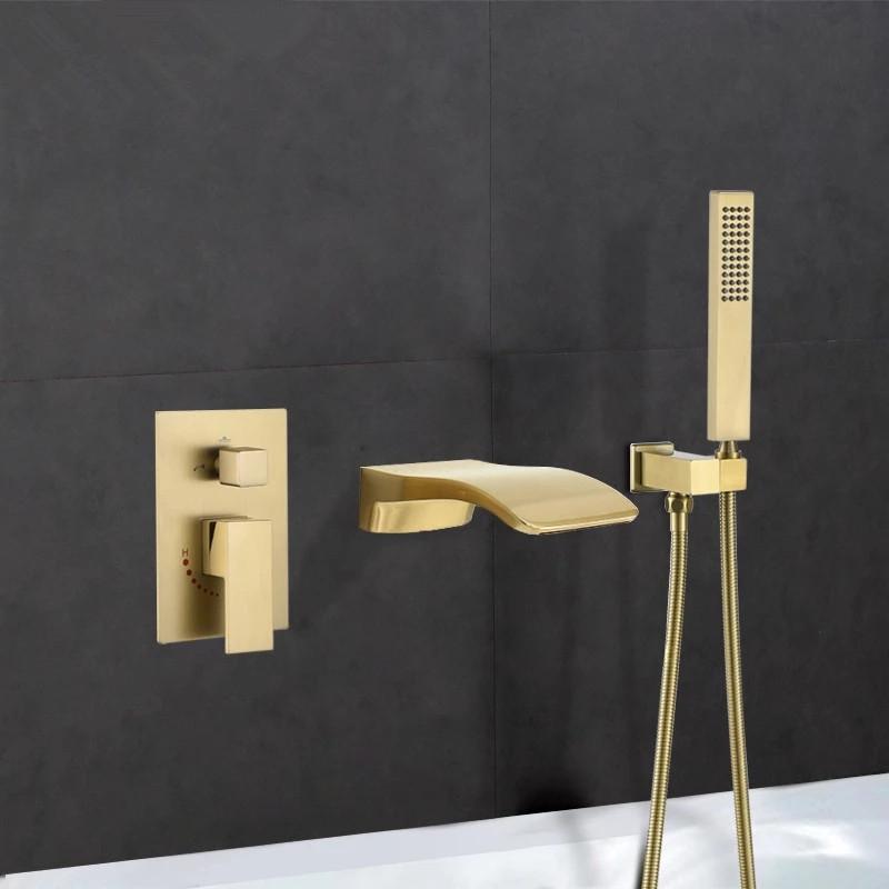Tuqiu Gray Bathtub Shower Faucet Set Brass Bath & Shower Faucet Bathtub Faucet Mixer With Handheld Waterfall Bathtub Tap Black