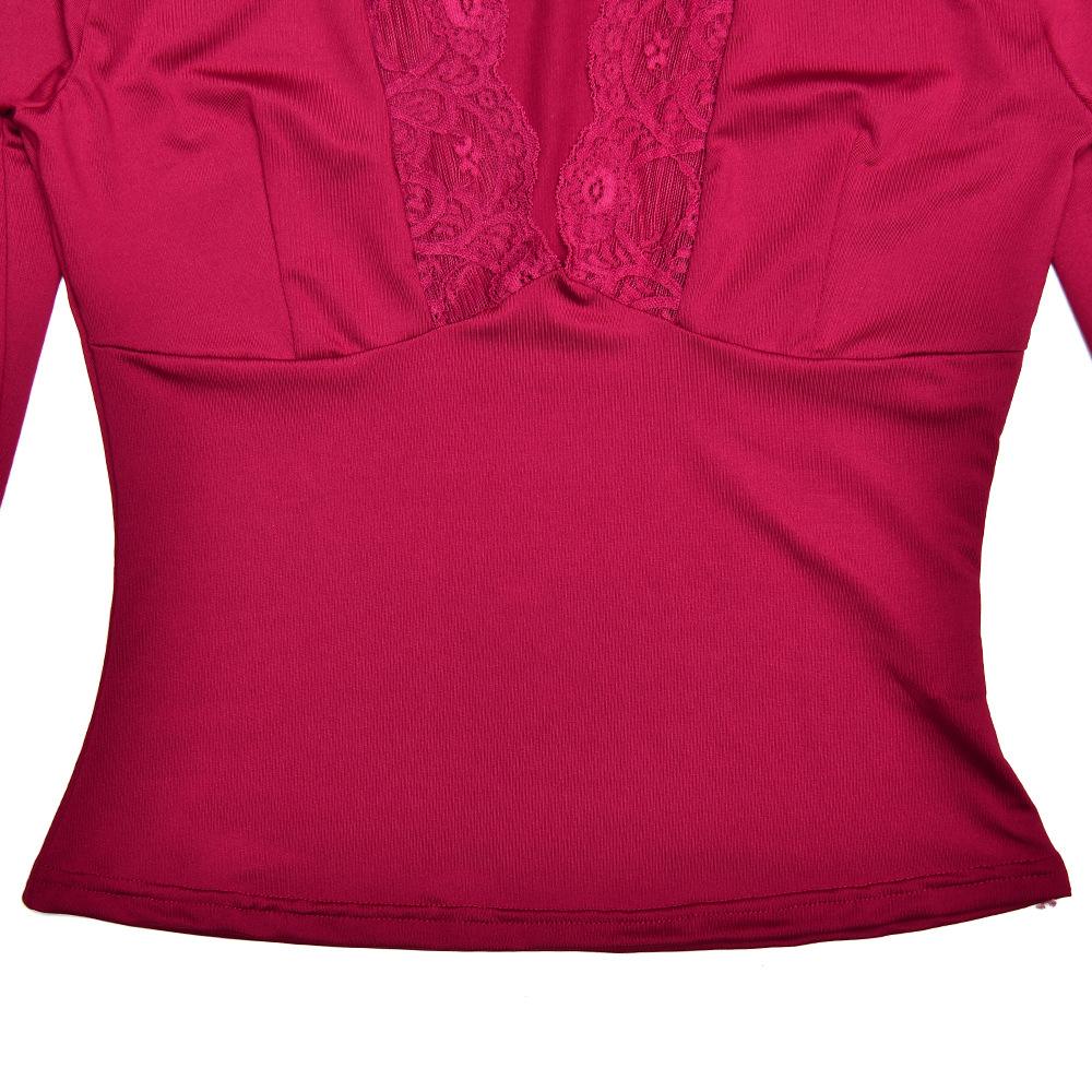 Sexy top s dlouhým rukávem, slim střihem, véčkovým výstřihem a krajkovým prošíváním
