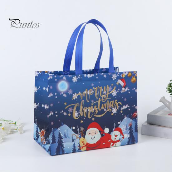 Bolsa de regalo de Navidad, diseño de muñeco de nieve de Papá Noel, gran capacidad, doble asa, tela no tejida, bolsa de embalaje de regalo para dulces