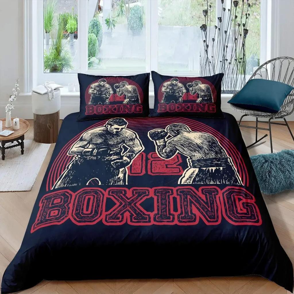 Boxing Duvet Cover Set Sports Games Theme Twin Bedding Set Microfiber Boxing Gloves Athlete Silhouette Queen King Quilt Cover