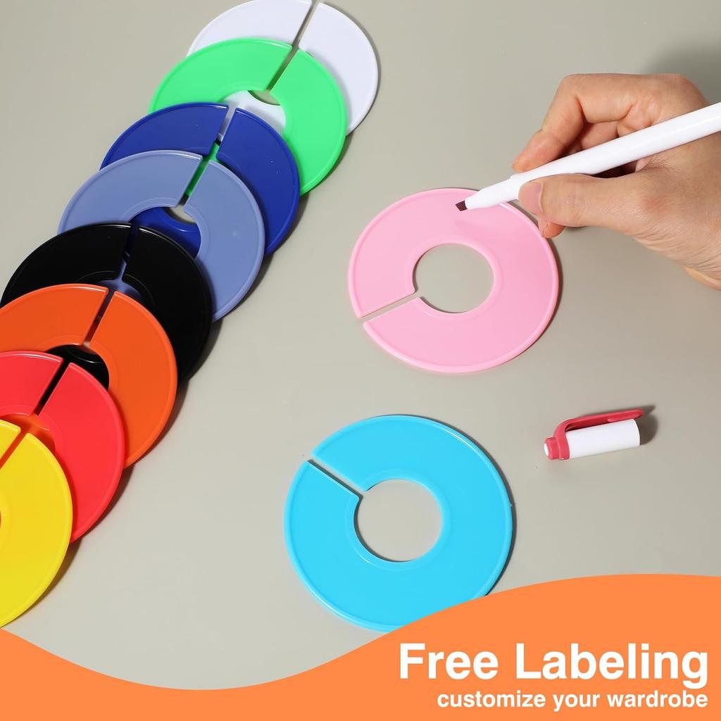 Giantree 10 Pcs Closet Dividers for Hanging Clothes, Color Plastic Rack Dividers Round Clothes Closet Labels Reble Separators