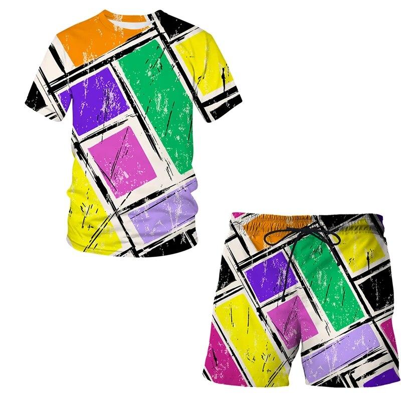

Модные тенденции Новые продукты 3D абстрактный узор Стильная футболка большого размера Летняя мужская футболка с коротким рукавом + шорты Спортивный костюм 2021 6XL