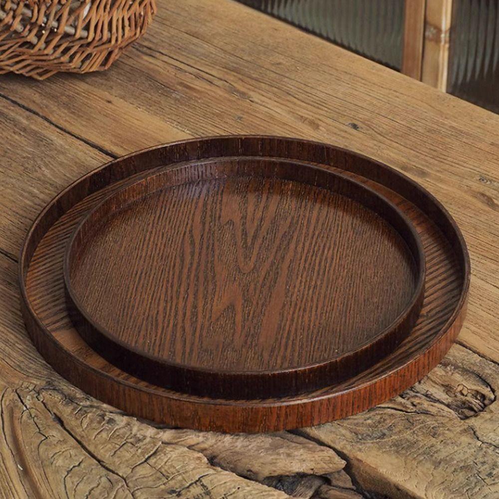 Vintage Round Serving Tray Wooden 21/24/27/30/33cm Wood Platte Tea Food Tray Coffee Home Table