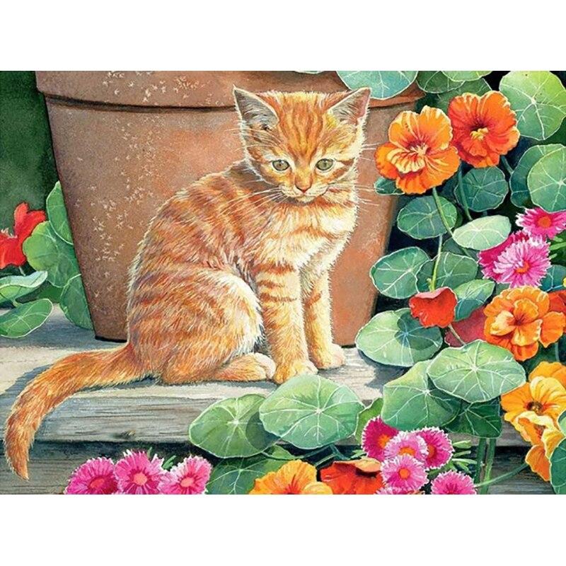 5D DIY Diamond Painting Cute Cat Diamond Embroidery Animals Cross Stitch Full Square Round Drill Crafts Manual Home Decor Gift