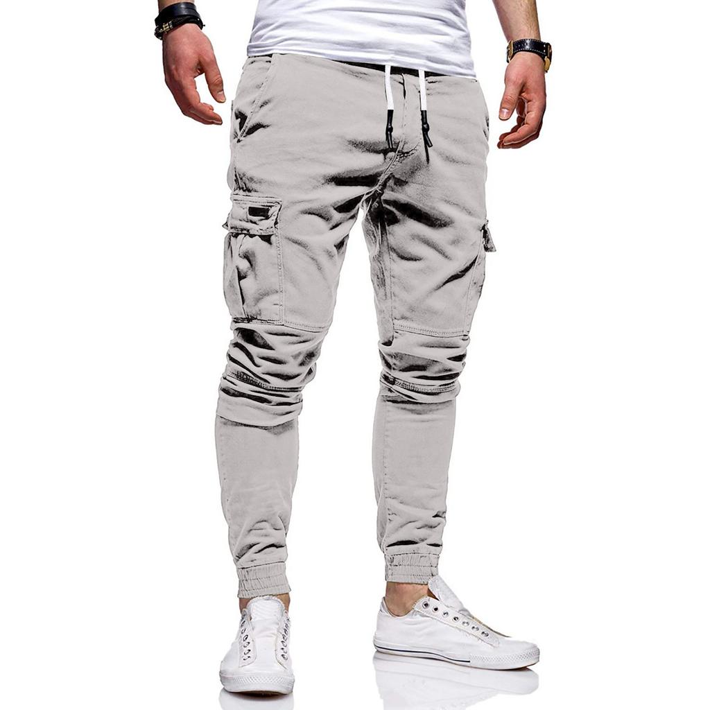 Men's Loose Casual Multi-pocket Work Pants, Youth Stretch Waist Drawstring  Pants