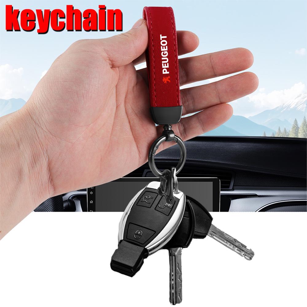 Leather Car Emblem Keychain Keyring Key Chain Badge Pendant For Peugeot 206 207 P208 306 307 308 408 107 2008 3008 Accessories