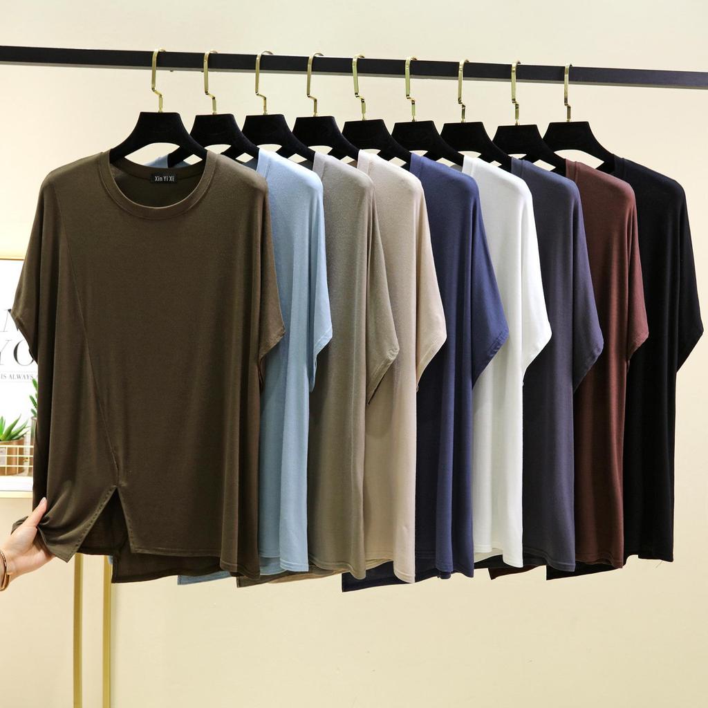 Korean Style Women's Loose Fit Modal Short Sleeve Round Neck T-shirt