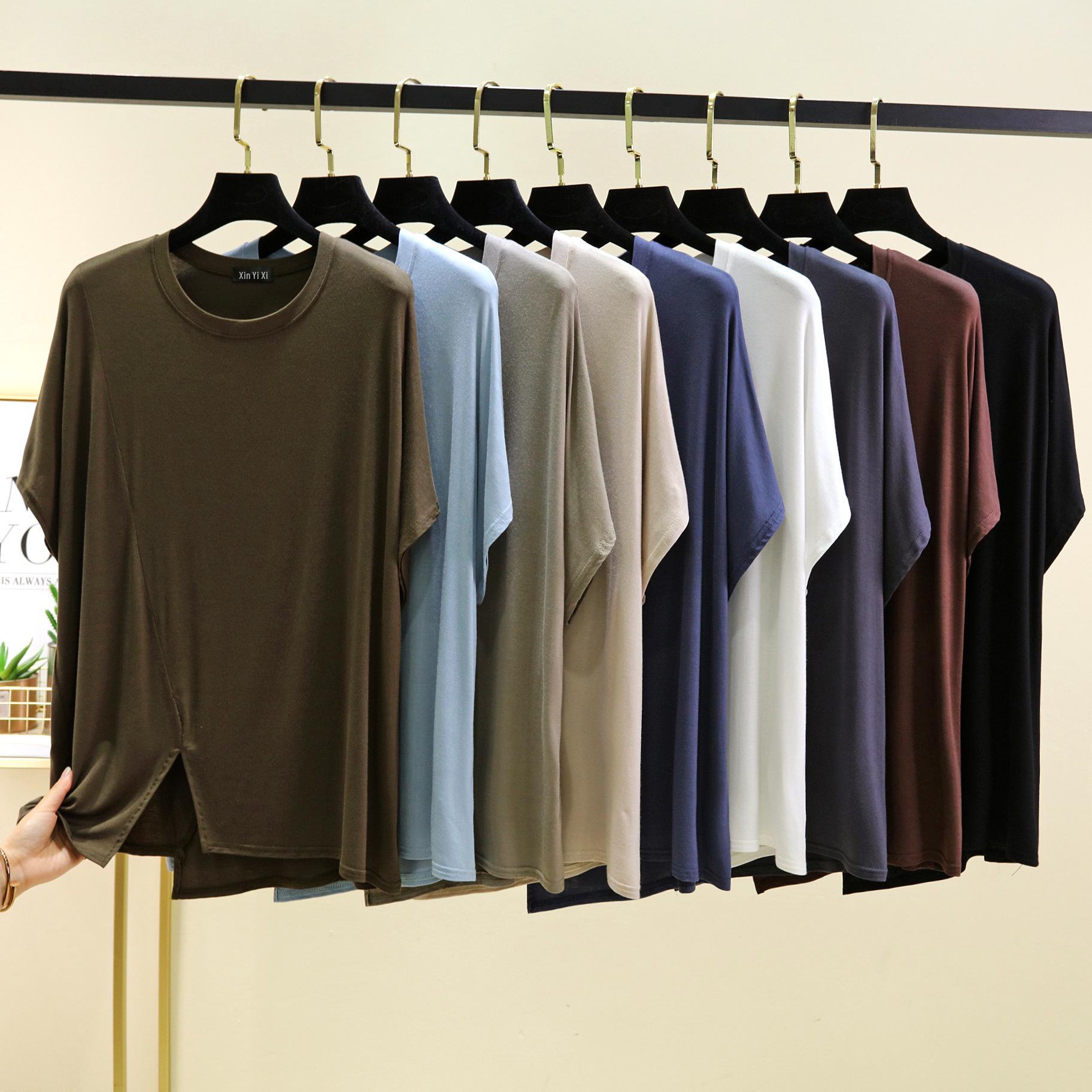 

Korean Style Women s Loose Fit Modal Short Sleeve Round Neck T-shirt Plus Size