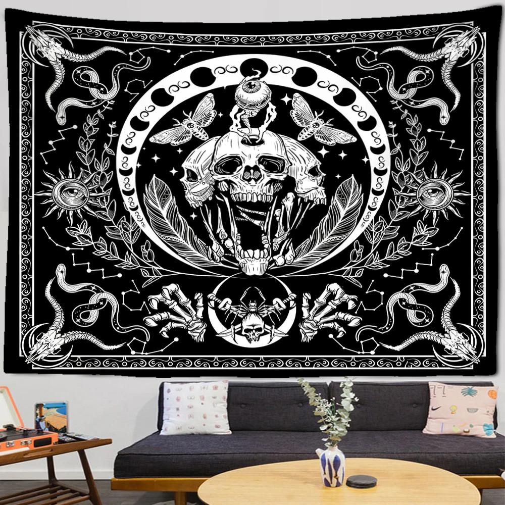 Bohemia Mandala Tapestry Sun and Moon Tapestry Wall Hanging Tarot Hippie Wall Rugs Room Dorm Decor Blanket Black and White Color 74x94cm(29x37in)