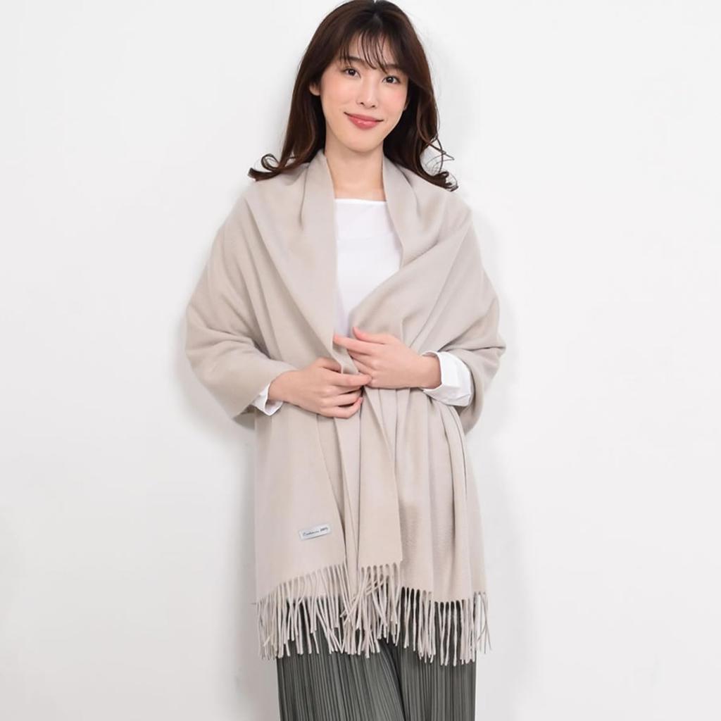 Hayashiguchi Thick Cashmere with Original Box Greige 100% Stole, Large, Wrapped, (CS0055),