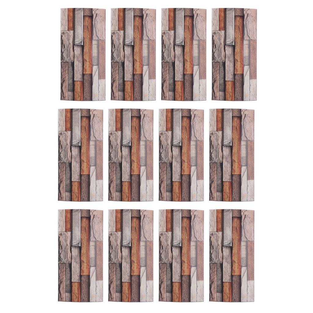 12pcs Tile Wall Sticker Thickened PVC Self Adhesive Waterproof Retro Brick Effect Wall Sticker for