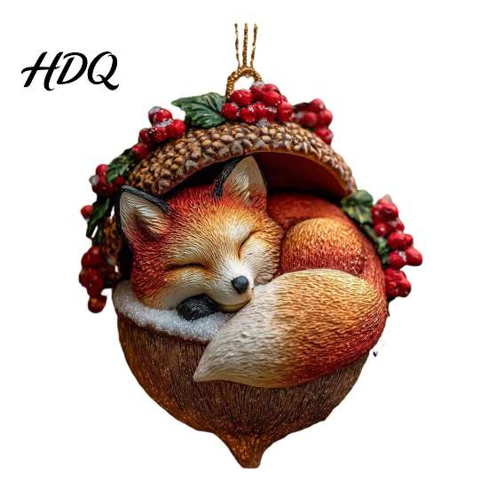 Detailed Woodland Animal Ornaments Pine Cone Christmas Ornaments 2D Flat Acrylic Forest Xmas Tree Pendant Retro Style Pendants Cute Hedgehog