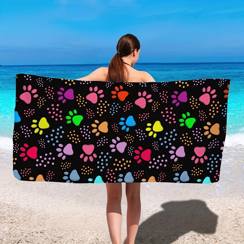 Beach Towel with Vibrant Colorful Paw Prints on Black - Quick Dry,Thick, Large Rectangle Towel for Beach, Pool, Camping & Travel