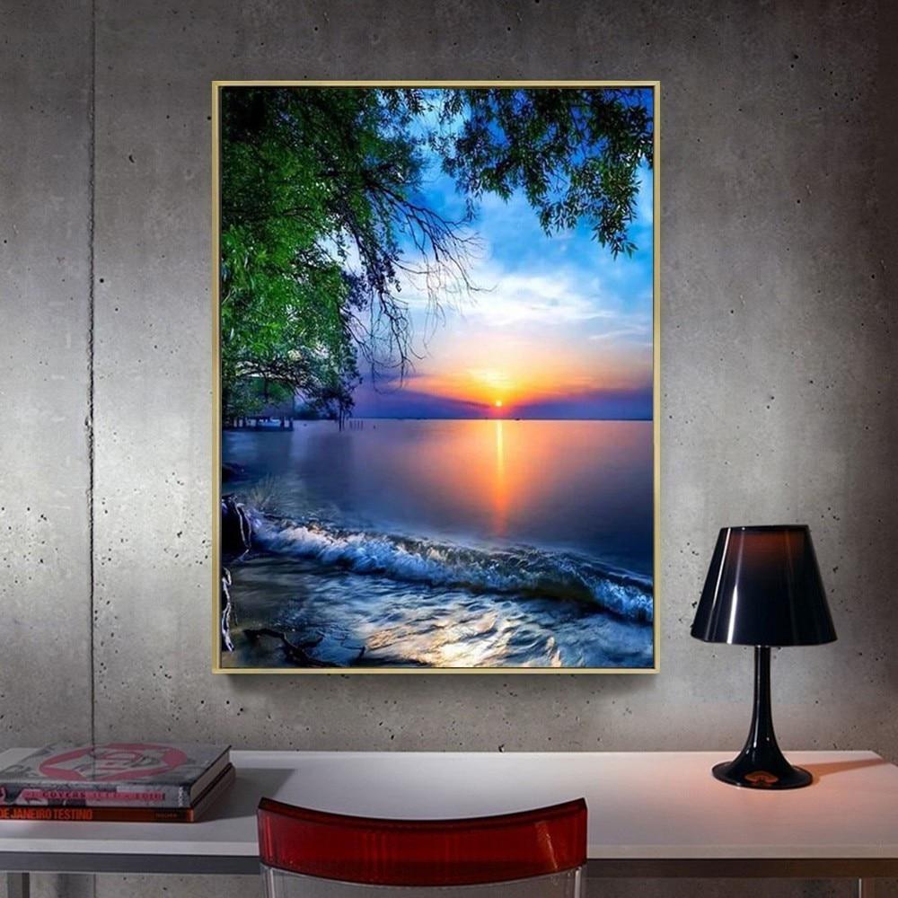 Pictură cu diamante pe litoral Poză cu strass apus de soare 5D bricolaj mozaic broderie cu diamante