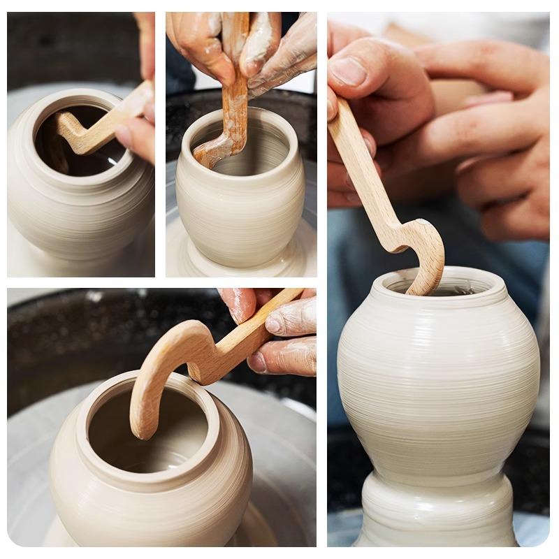 Wood Long-handle Drawing Pottery Tool Rapid Shaping and Shaping The Mouth Edge for Supporting Pottery Modeling