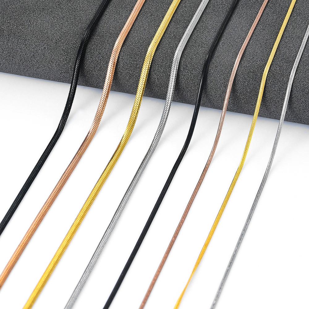 1mm/2mm Wide Stainless Steel Flat Herringbone Chain Necklace for Women Men Vintage Thin Choker Metal Jewelry Making Accessories