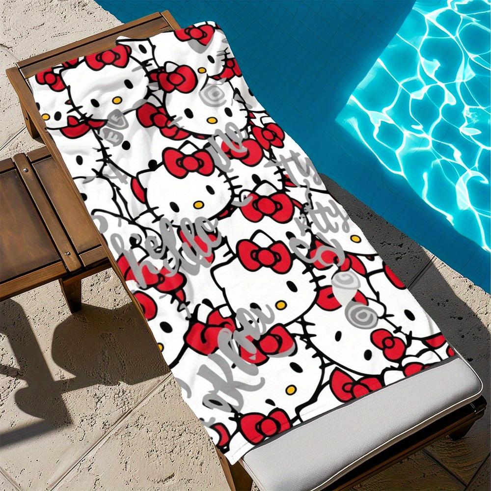 1pc Sanrio Hello Kitty Beach Towel Soft Microfiber Bright Red White Cartoon Design Lightweight Durable Machine Washable Summer