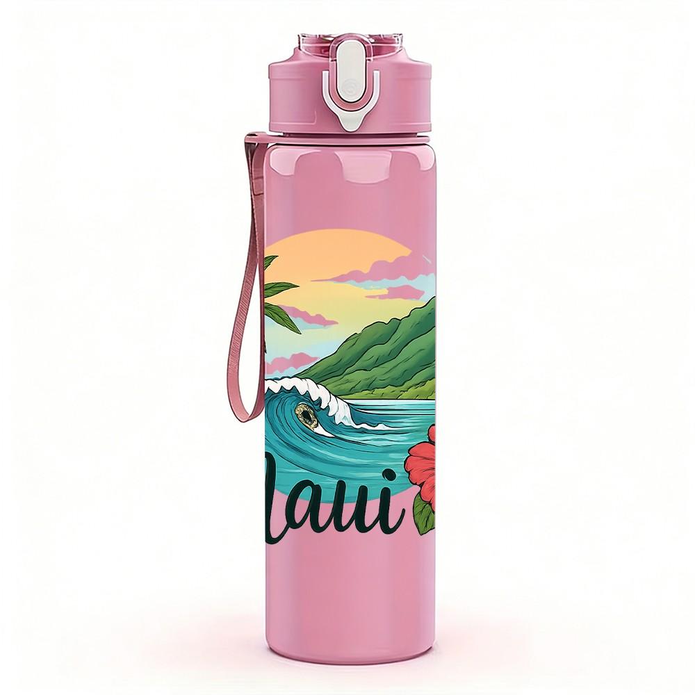 1PC Maui Tropical Island 750ml Color Plastic Sports Water Bottle Leakproof Flip Straw Lid Suitable for Sports Office Home Use