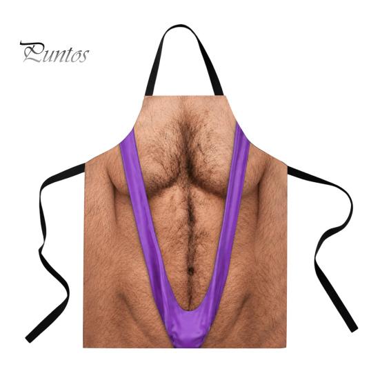 Funny White Elephant Gifts 3D Hairy Men's Body Apron, Novelty Muscle Print BBQ Gag for Men Cooking Bib, Adjustable Polyester Kitchen Apron Grilling
