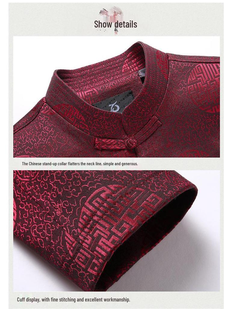Men's Autumn Stand Collar Tang Suit Jacket - Long Sleeve Casual Coat for Middle-Aged & Elderly