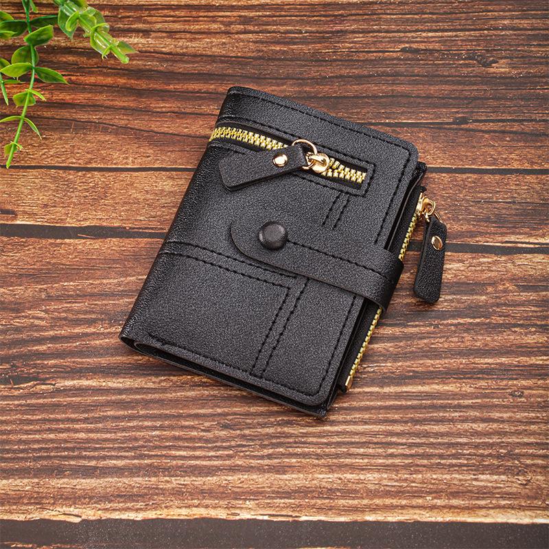Ladies' Multi Zipper Pocket Wallet with Buckle Closure, Credit Card Slot, and ID Card Clip  Fashionable Daily Carrying Mini Wallet