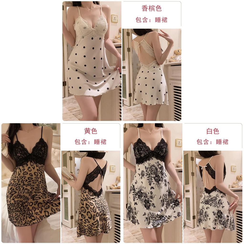 Satin Lingerie Set With Deep V Neck And Padded Sleeveless Nightgown For Home Use