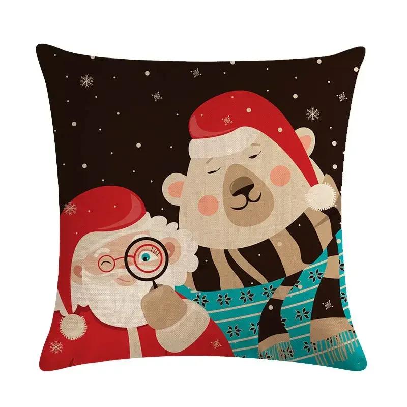 Nordic Cartoon Christmas Polar Bear Animal Print Cushion Cover Decorative for Sofa Linen Pillow Case Home Decor 45X45CM