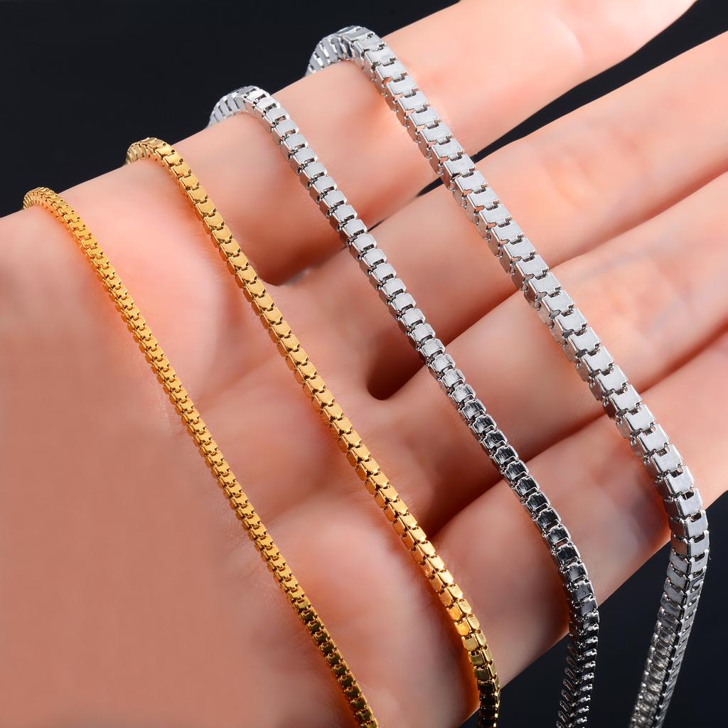 Herren Quadratische Kastenkette Edelstahl Lange Halskette für Frauen Damen Gold/Kupferfarben Choker am Hals Schmuckzubehör