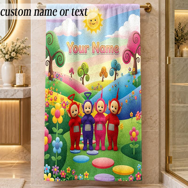 Beach TowelTeletubbies Custom Name Text Personalized Soft Towel for Beach Pool Indoor Home Decor Gift