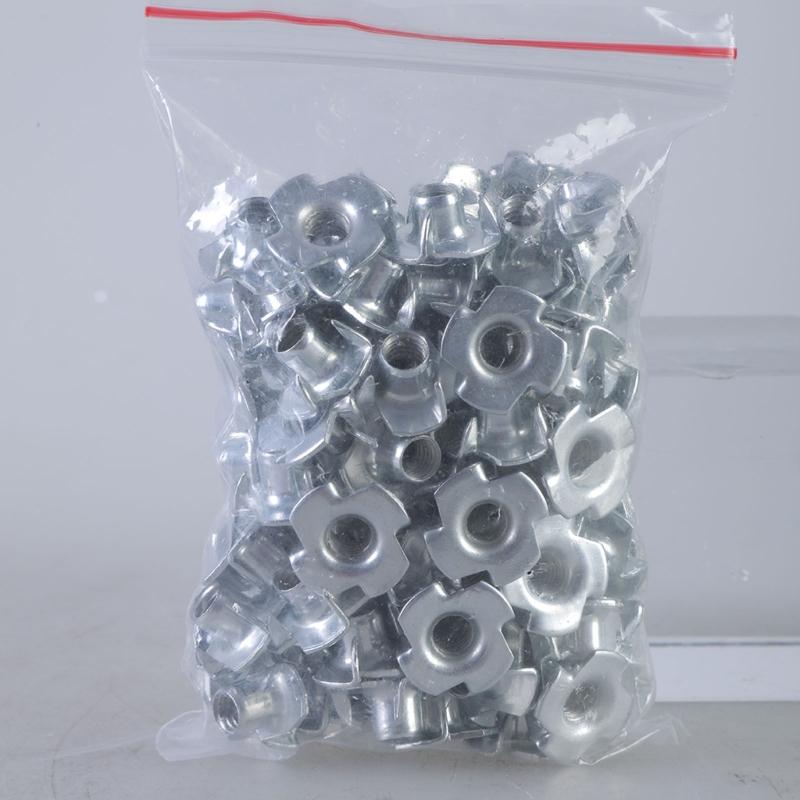 Four Jaw Threaded Inserts Corrosion Resistant T Nut Blind Pronged Tees 4 Jaw Tees Nuts for Wood Working Hardware