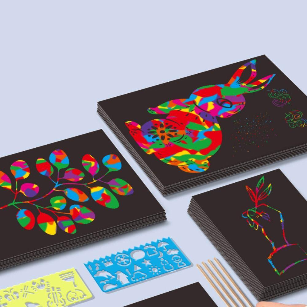 Graffiti Stencil Scratch Art Paper Card Set Rainbow DIY Drawing Board Scratch Off Paper Book  Gifts