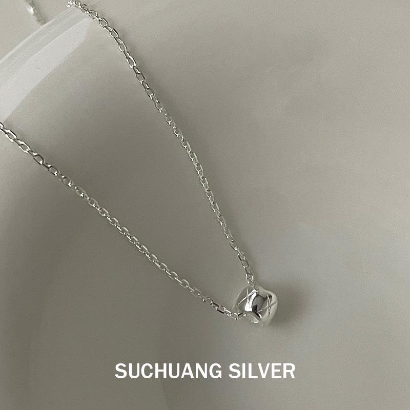 Su Chuang S925 Sterling Silver Pendant: Versatile, Elegant Diamond Pattern Round Bead Necklace for Women 925 Sterling Silver