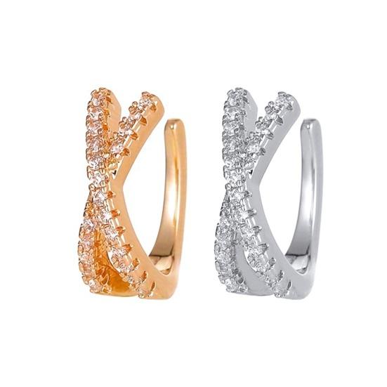 1Pc Women Ear Cuff, Non-Pierced Clip-on X-Shaped Ear Cuff, Rhinestone Inlaid Adjustable Fit Ear Clip, Simple Earring Jewelry Gift