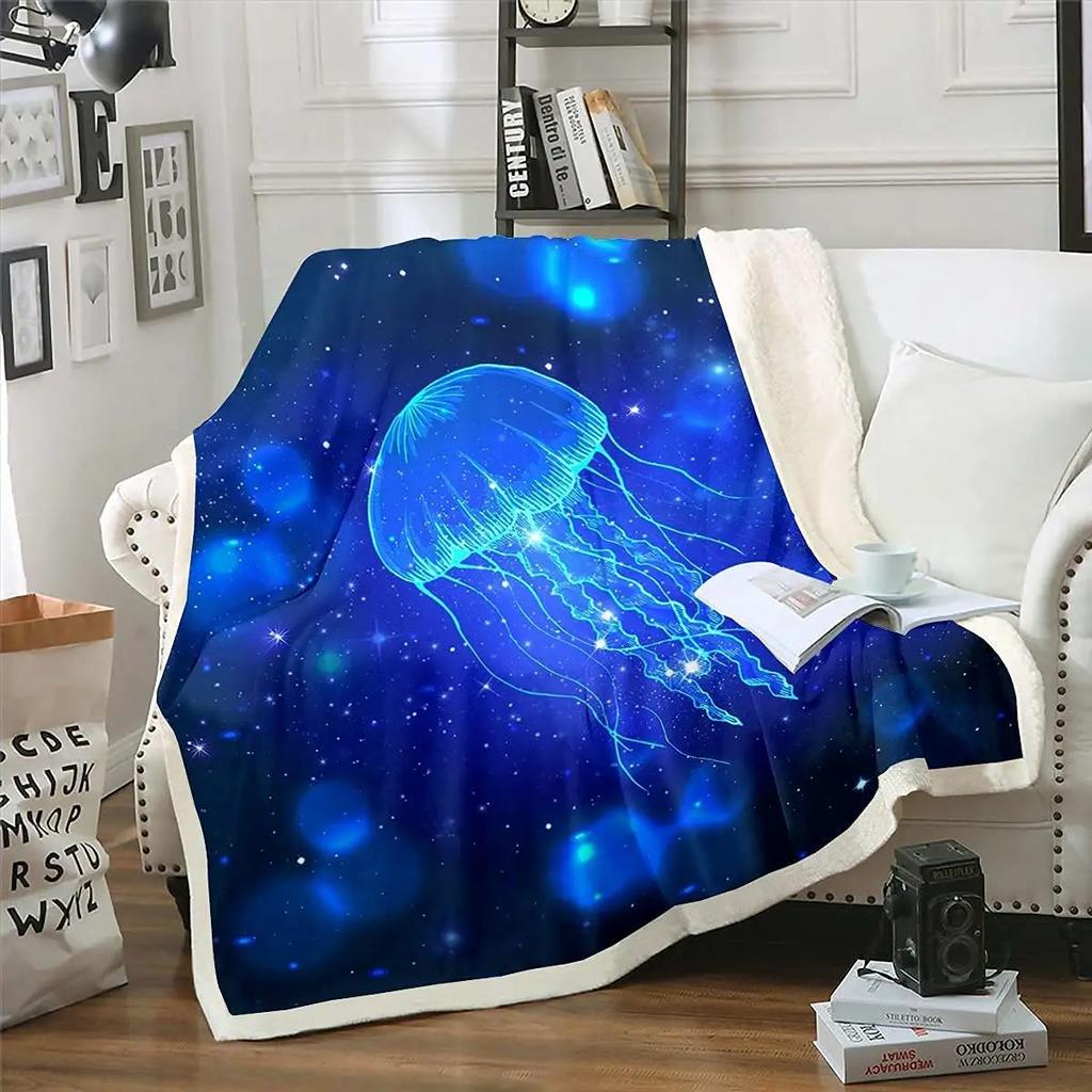 Undersea Blanket,Magic Glowing Jellyfish Underwater Blanket Soft Warm Blankets for Bed Couch Sofa Lightweight Travelling Camping