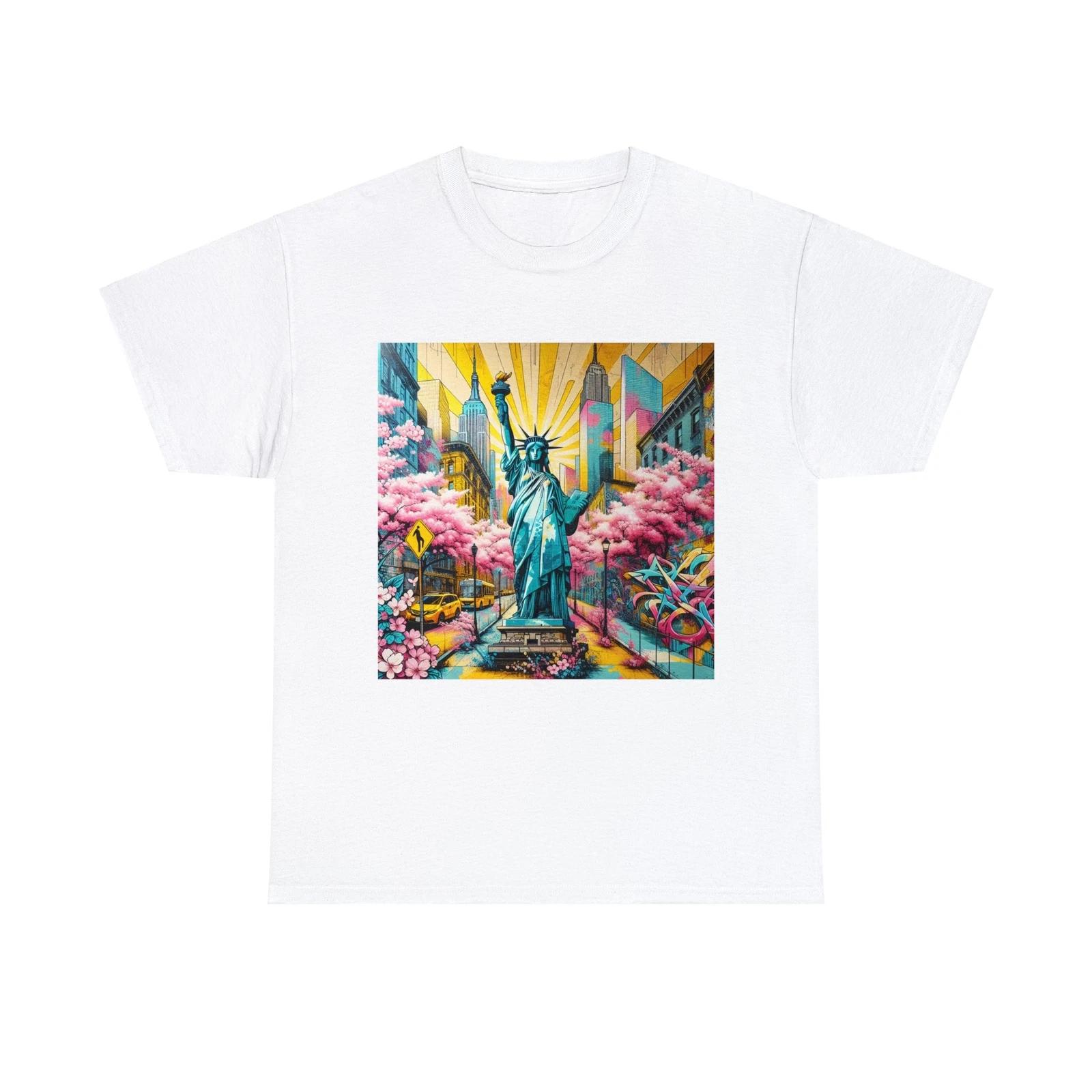 

Unisex Adult T Shirt New York City, Statue of Liberty, Cherry Blossom, Graffiti S