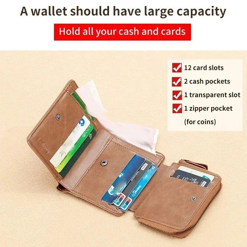 Folded Wallet Bag Business Clutch Bag Zipper ID Card Holder Simple Men PU Wallet  Men