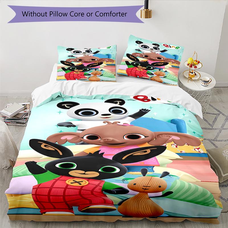 3pcs Bing Bunny2 Design Cover Set - HD Printed Bedding with 1 Cover and 2 Pillowcases - Perfect for Home and Dorm Decor