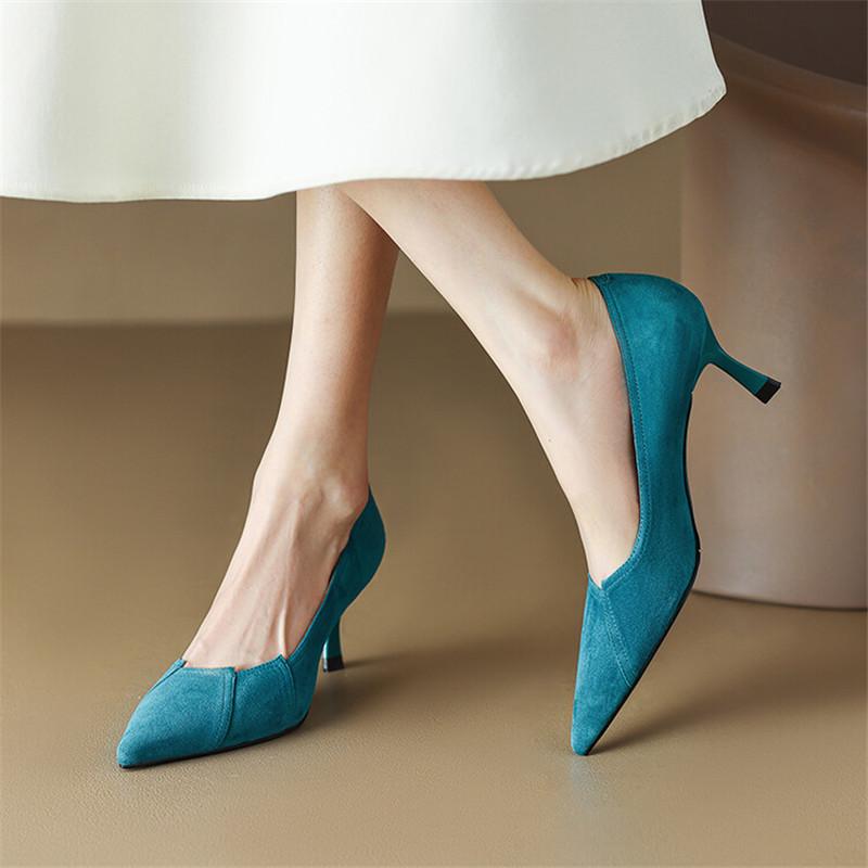 Móda Nové Jaro Léto Dámské Boty Ovčí Semiš Dámské Lodičky Špičatá Špička Tenký Podpatek Stručné Vysoké Podpatky Zapatos Mujer Jehlové Podpatky