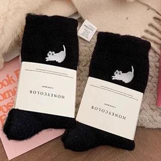 3pairs Cute Cat Mink Fleece Soft Socks for Women Winter Warm Thicken Coral Plush Socks Thermal Snow Home Sleep Floor Kawaii Sock