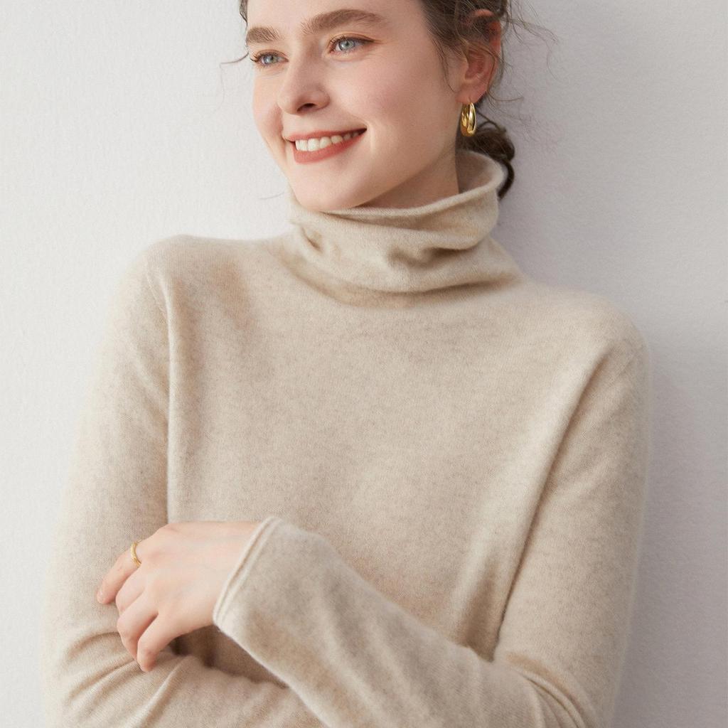 Women's Cashmere High Neck Sweater - Slim Fit Knitwear for Autumn/Winter