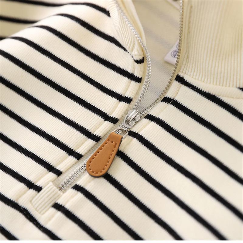 Boys Stripes Sweatshirt Coats Spring Autumn Girls Casual Pullover Big Kids Clothing Lapel Zipper Tops Children Sportswear