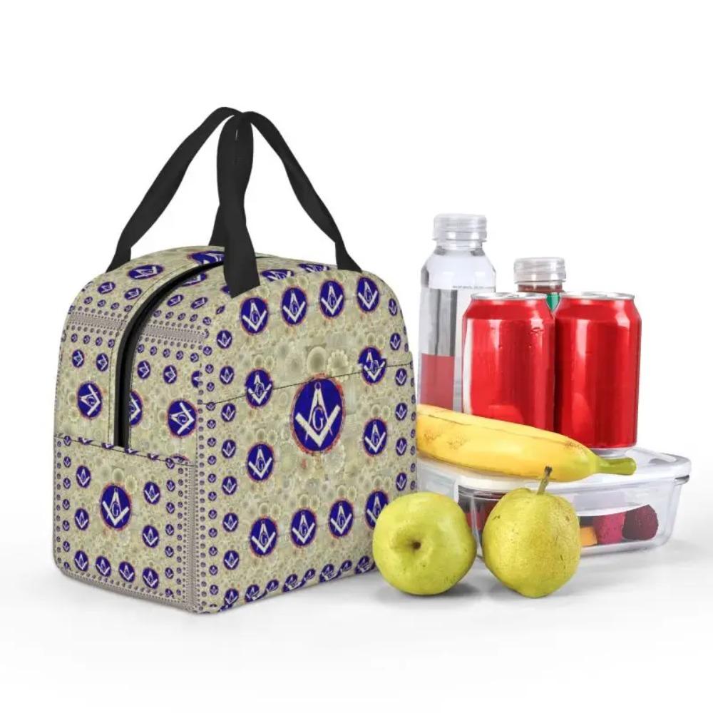 Custom Freemason Insulated Lunch Tote Bag for Women Masonic Pattern Portable Thermal Cooler Food Lunch Box Camping Travel