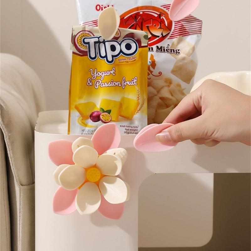 Double Layer Magnetic Sealing Clip for Food Storage Bags With Refrigerator Magnet and Flower Designs