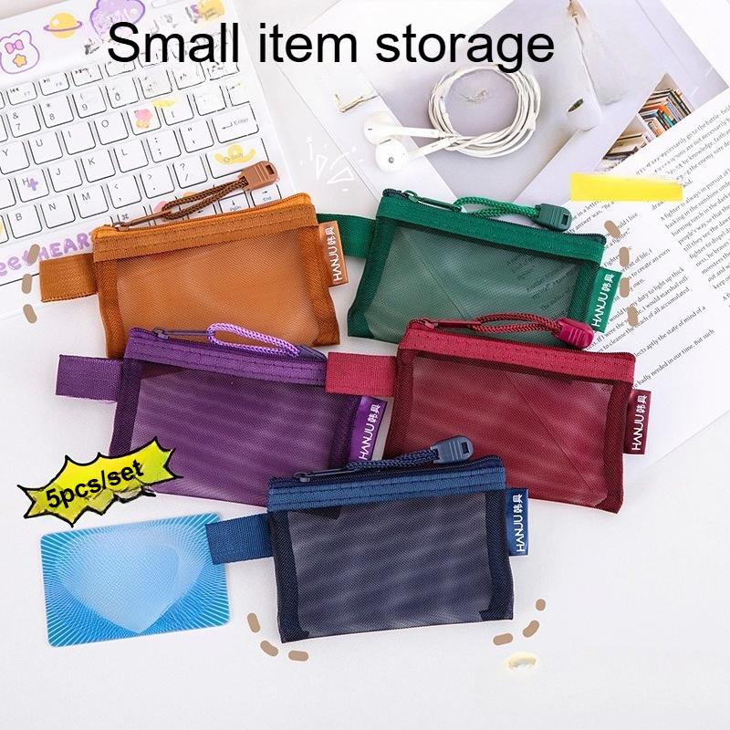

5 шт./набор Мини сетчатая сумка для хранения Нейлон, Портативная, на молнии, Легкая, Без запаха, Не водонепроницаемая, с кошельком для мелочи, для женщин, для путешествий,