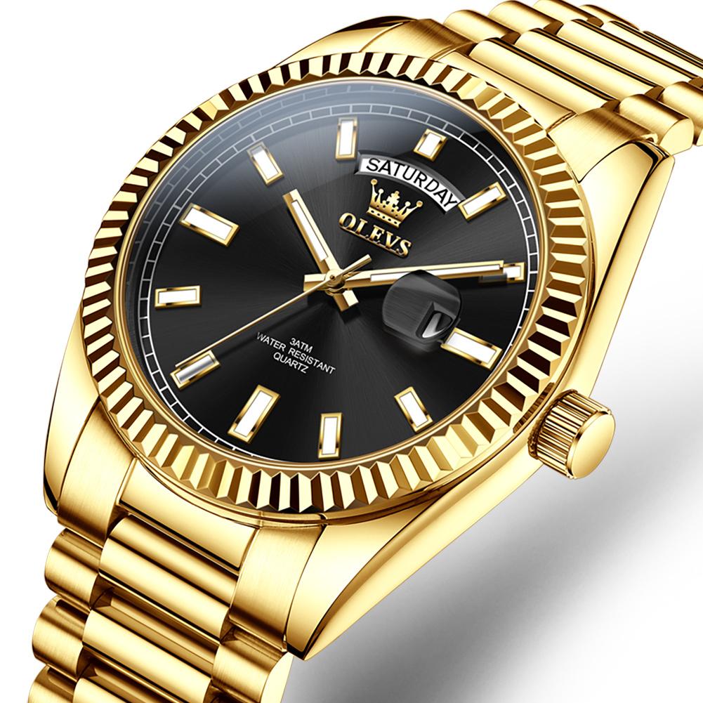 OLEVS Business Style Luxury Brand Gold Men Watch Waterproof Stainless Steel Watches Luminous Date Wristwatch