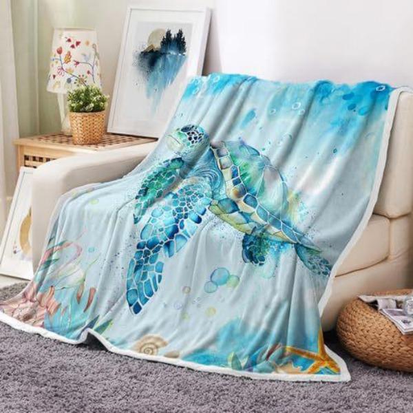 Turtle Blanket Gift Vintage Marine Animal Theme Decorative Flannel Blanket
