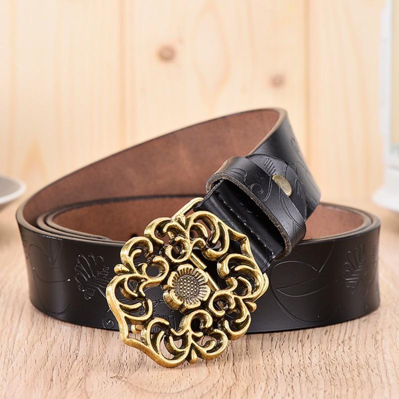 Womens Genuine Leather Belt Smooth Buckle Vintage Ethnic Style Versatile Daily Wear