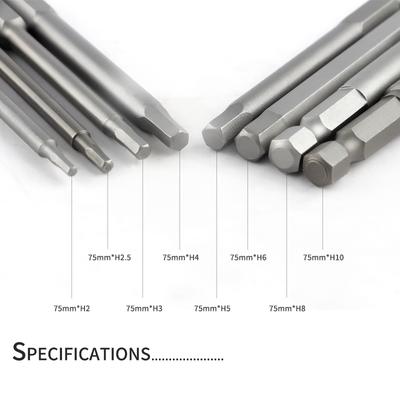 Sada magnetických šroubováků 75 mm s šestihrannou stopkou a bity 1/4" H2-H10 pro elektrické nářadí