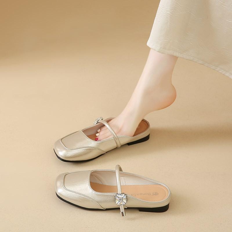 Mary Jane shoes spring 2025 new flat evening wind fairy with skirt bag head half slippers female bean shoes