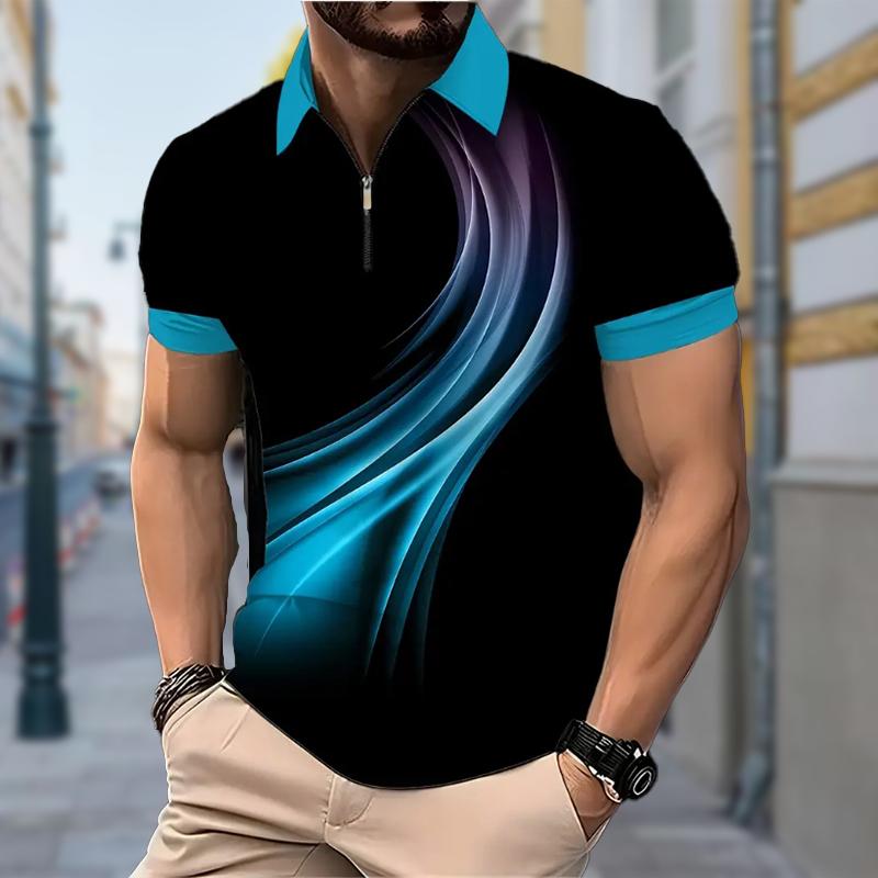 

Мужская рубашка поло повседневная на молнии с коротким рукавом модная повседневная на молнии лето весна стандартный крой цветная легкая рубашка с 3D принтом XS синий
